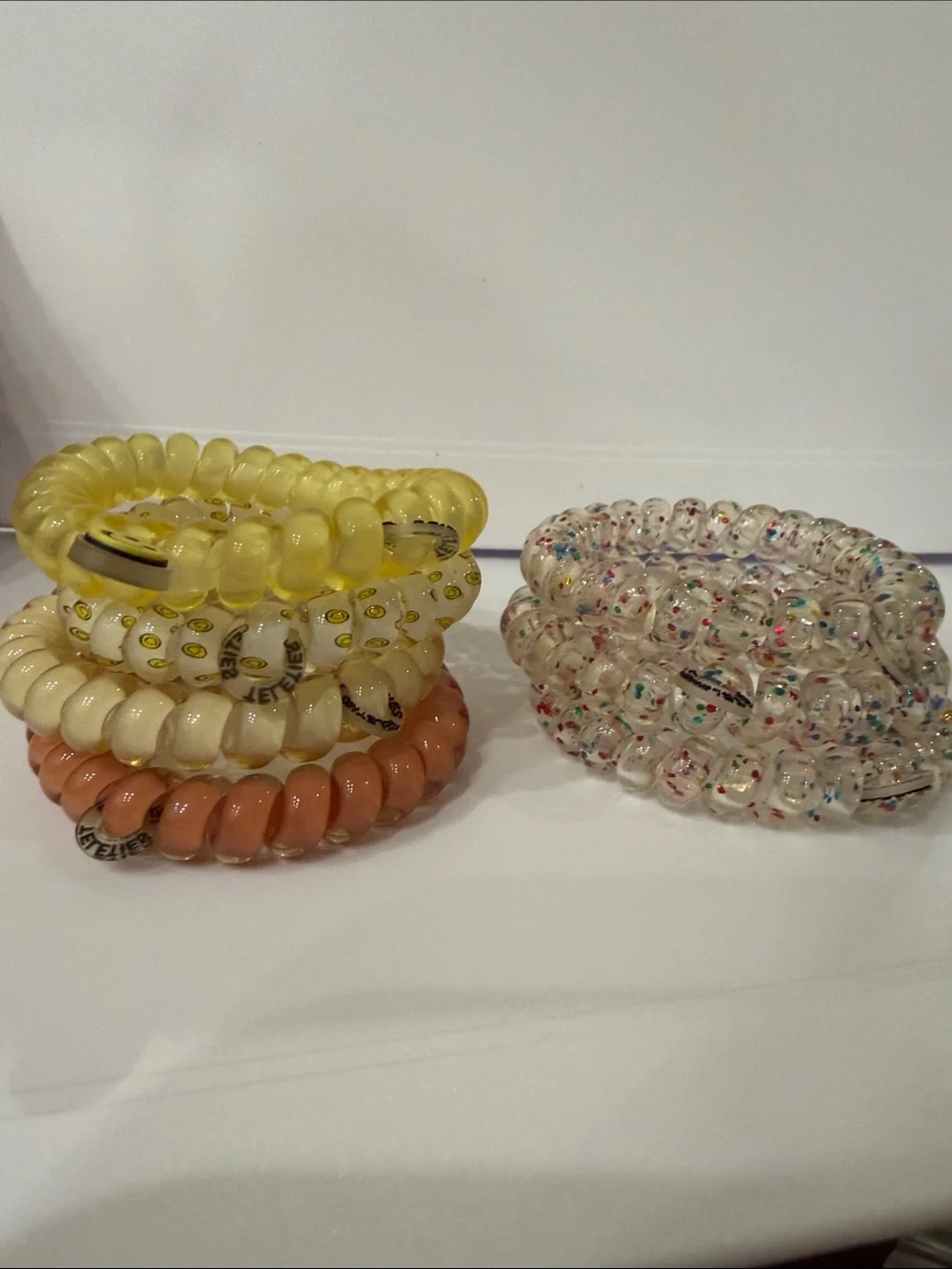 TELETIES Coiled Phone Cord Hair Ties - Yellow, Cream, Peach & Confetti Sets
